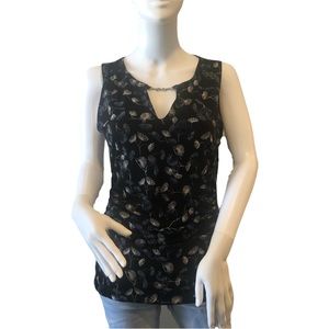 WHITE HOUSE BLACK MARKET Small‎ Blouse Black Blue White Floral Sleeveless Classy